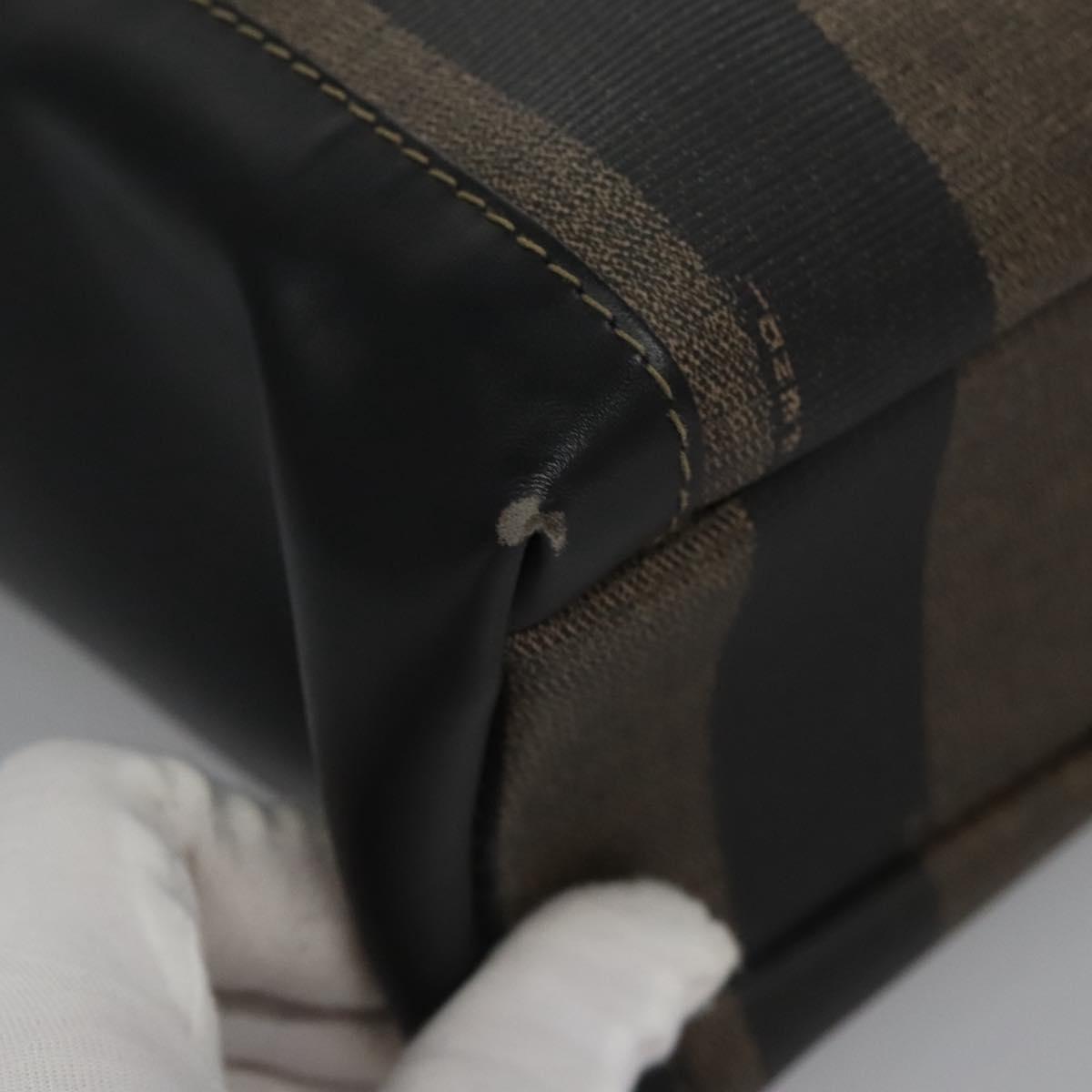 FENDI Pecan Canvas Tote Bag Brown Black Auth BD578