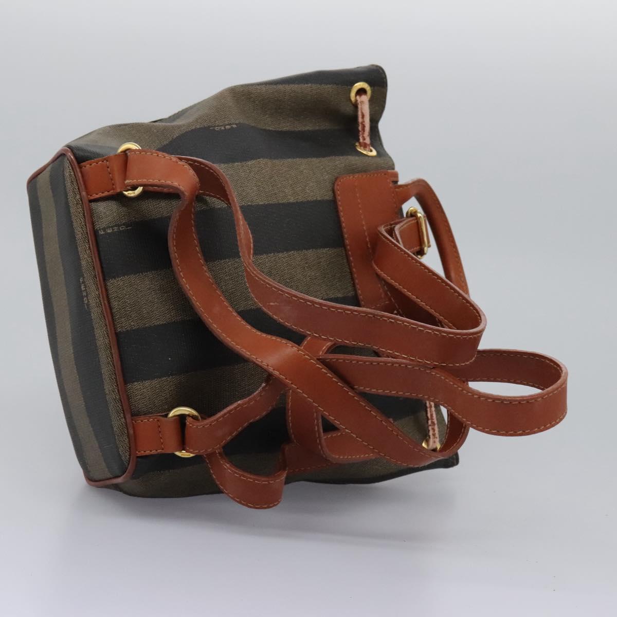 FENDI Pecan Canvas Backpack Brown Black gold Auth BD579