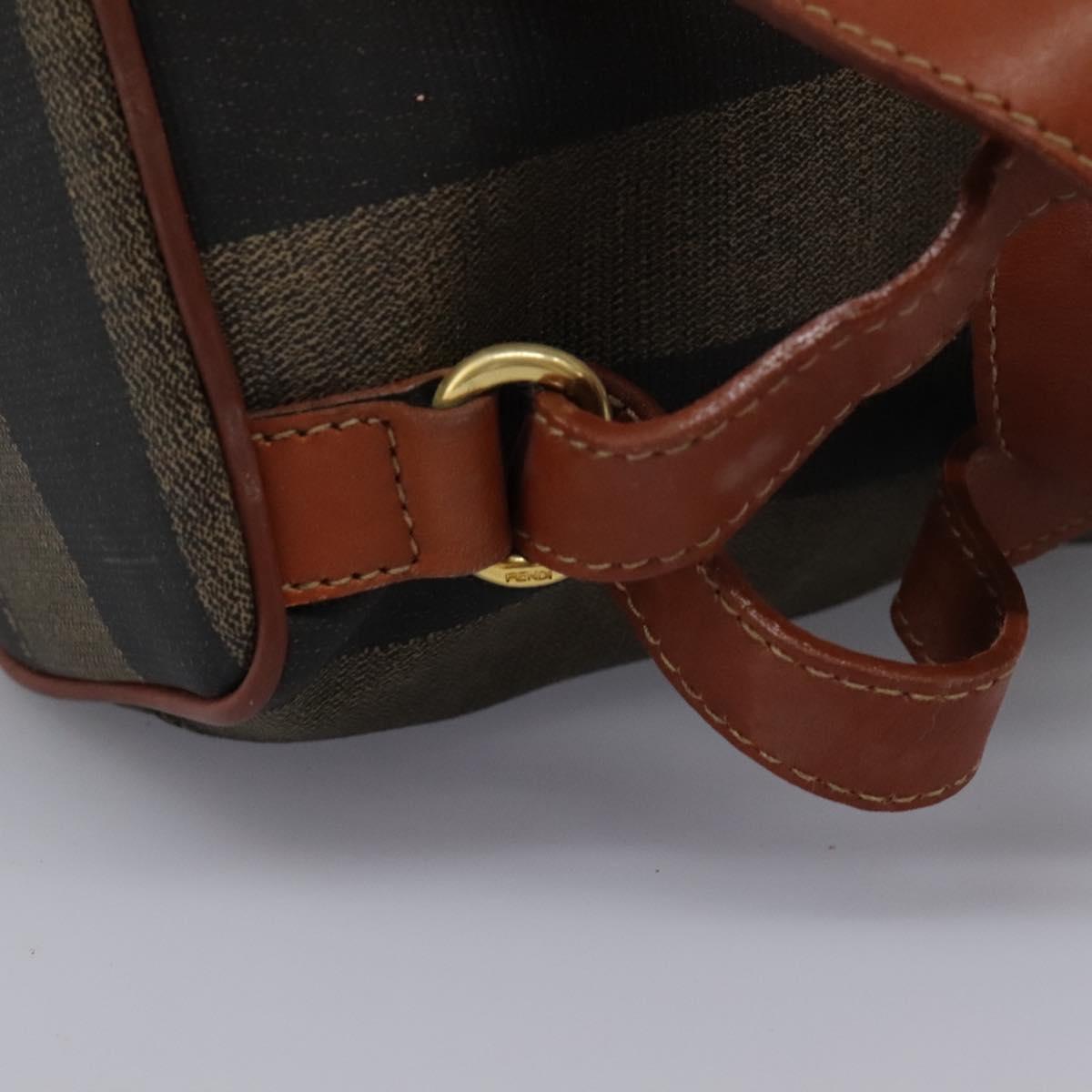 FENDI Pecan Canvas Backpack Brown Black gold Auth BD579