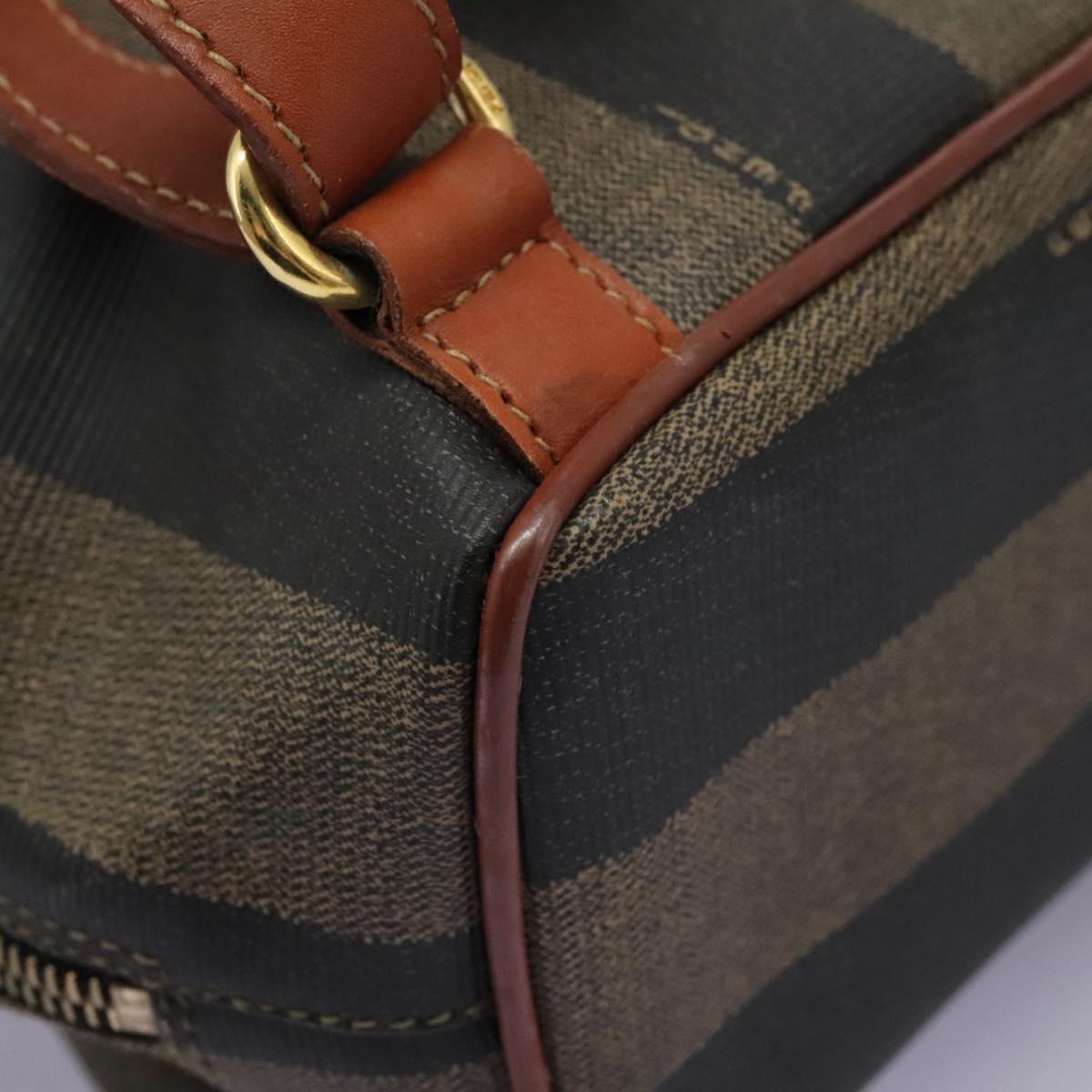 FENDI Pecan Canvas Backpack Brown Black gold Auth BD579