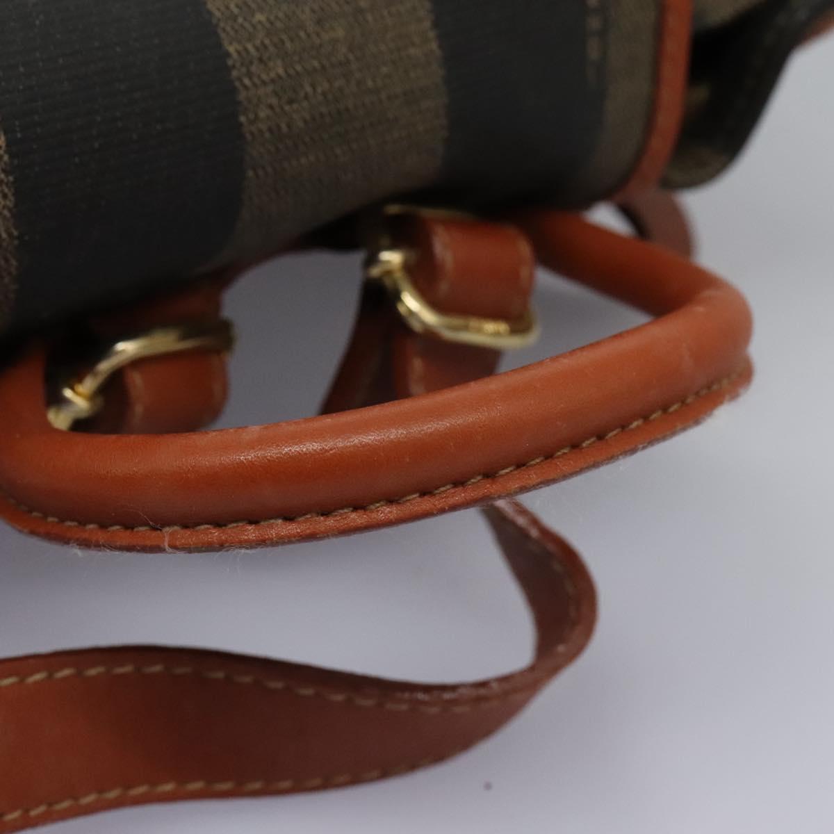 FENDI Pecan Canvas Backpack Brown Black gold Auth BD579