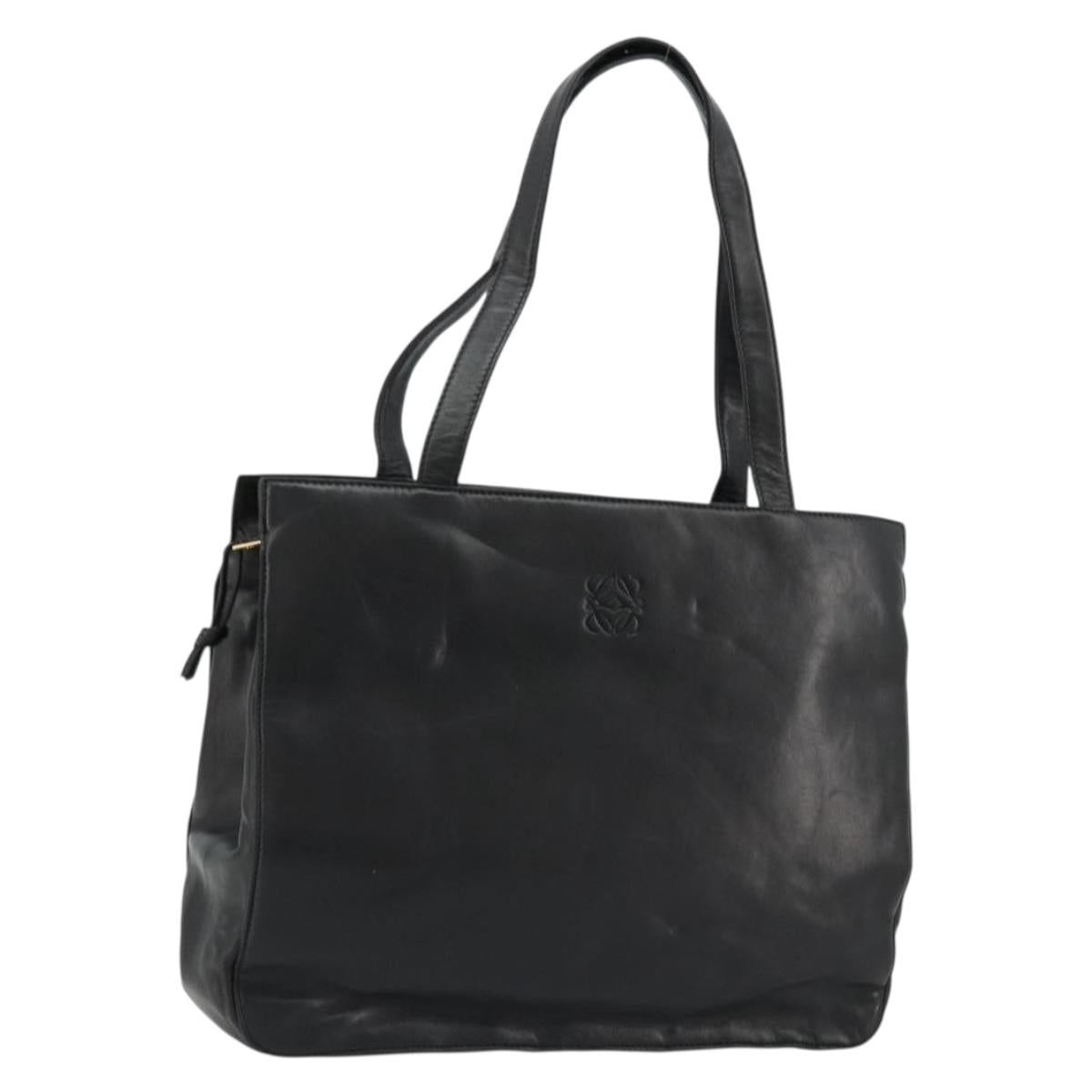 LOEWE Anagram Tote Bag Leather Black Gold Auth BD622
