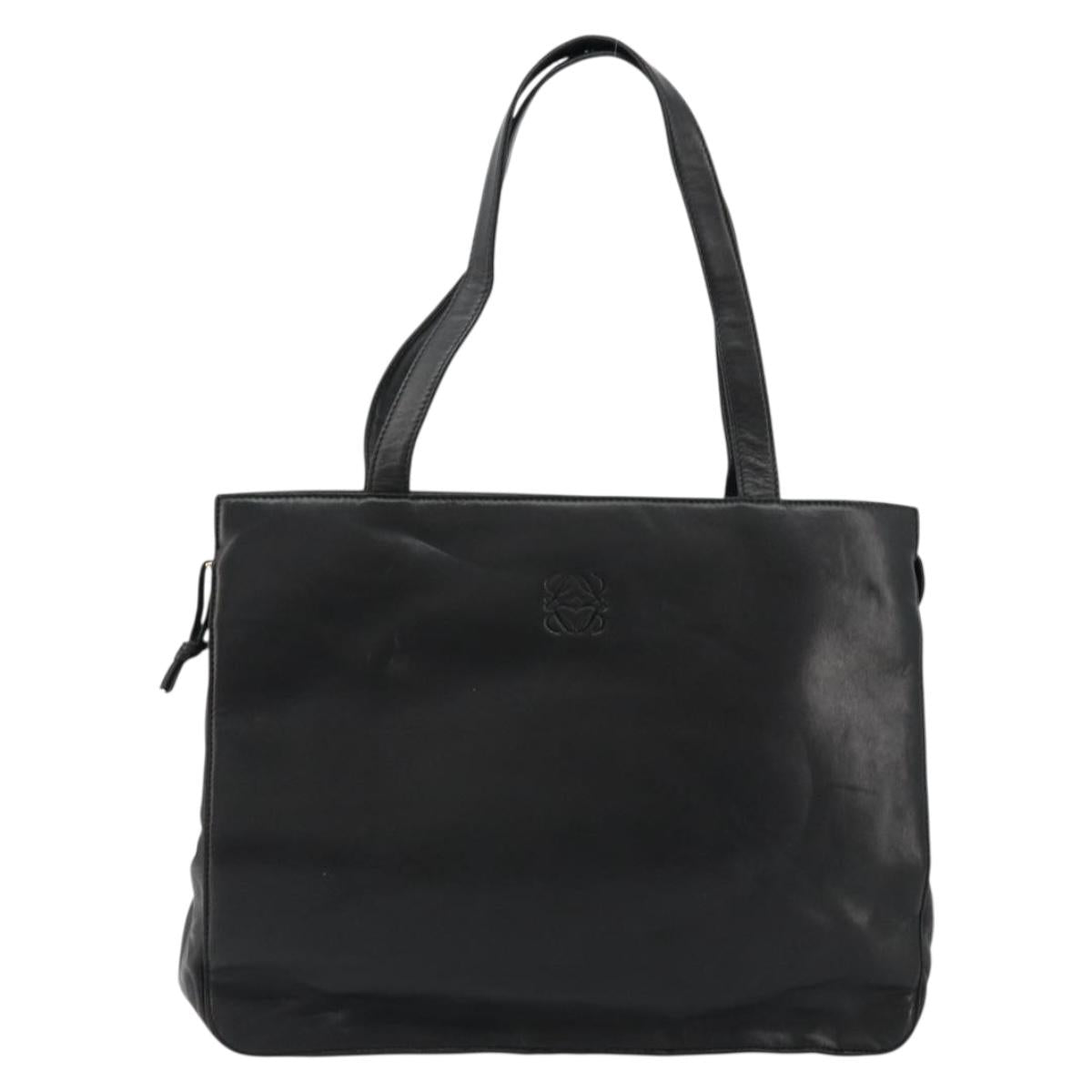 LOEWE Anagram Tote Bag Leather Black Gold Auth BD622