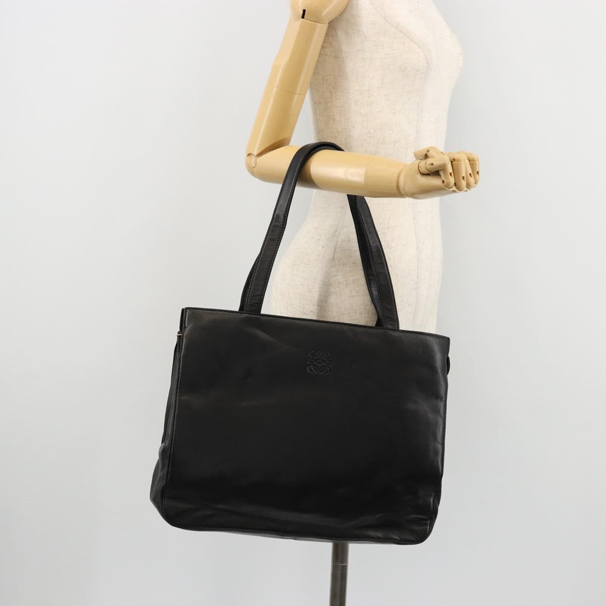 LOEWE Anagram Tote Bag Leather Black Gold Auth BD622