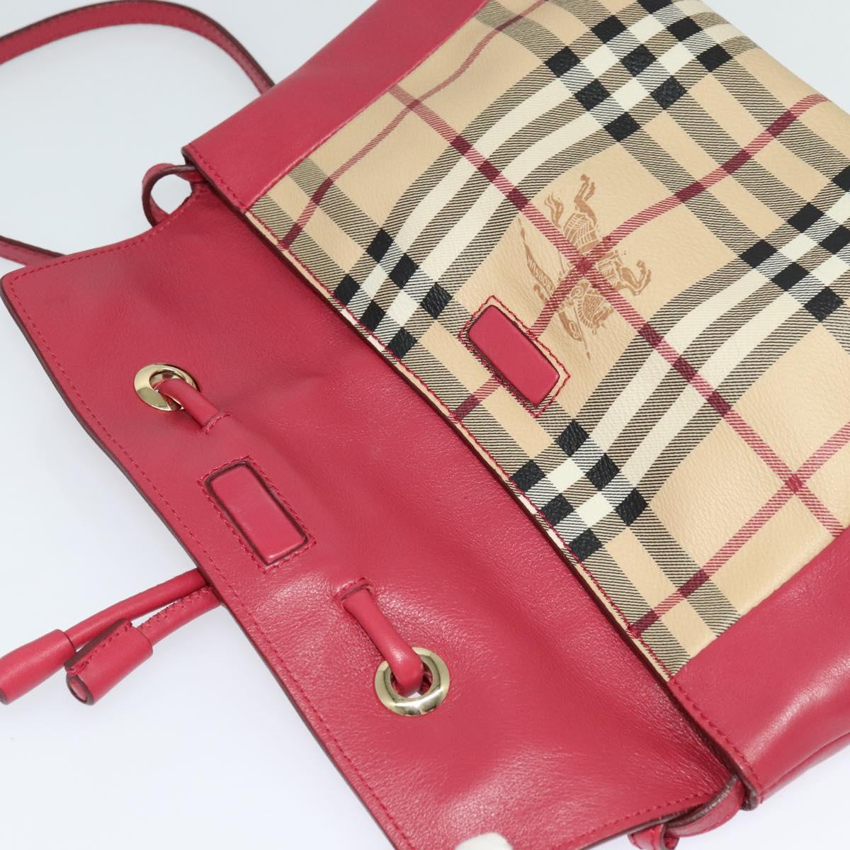 BURBERRY Nova Check Shoulder Bag PVC Leather Beige Pink Auth BD685