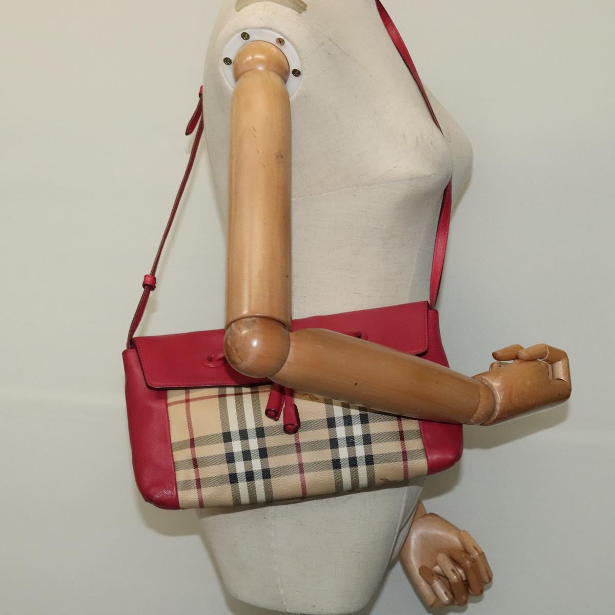 BURBERRY Nova Check Shoulder Bag PVC Leather Beige Pink Auth BD685