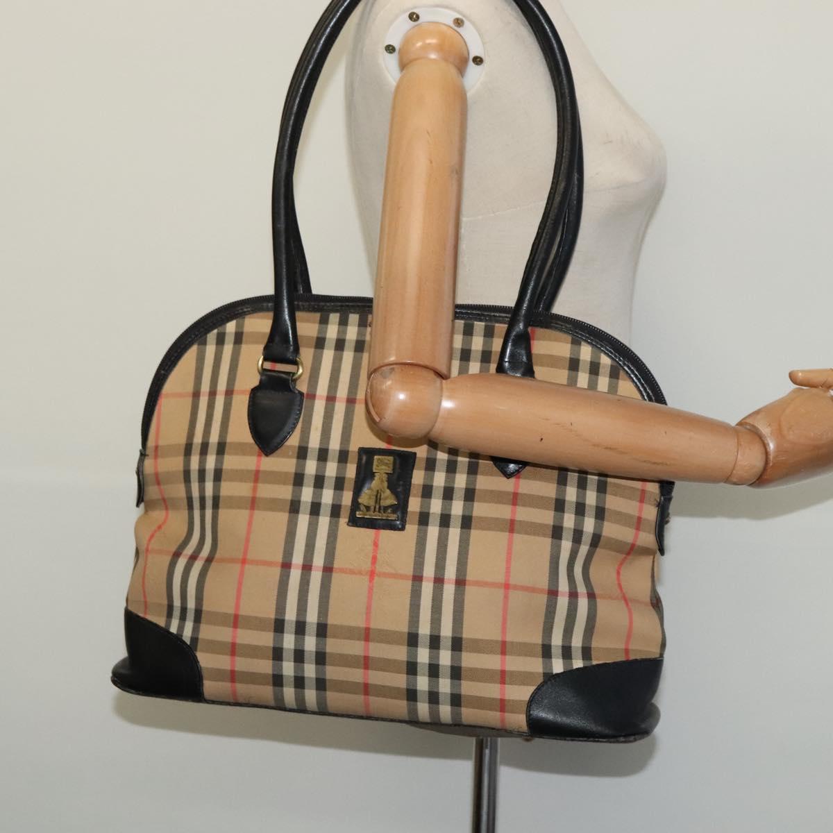 Burberrys Nova Check Tote Bag Canvas Beige Gold Auth BD686