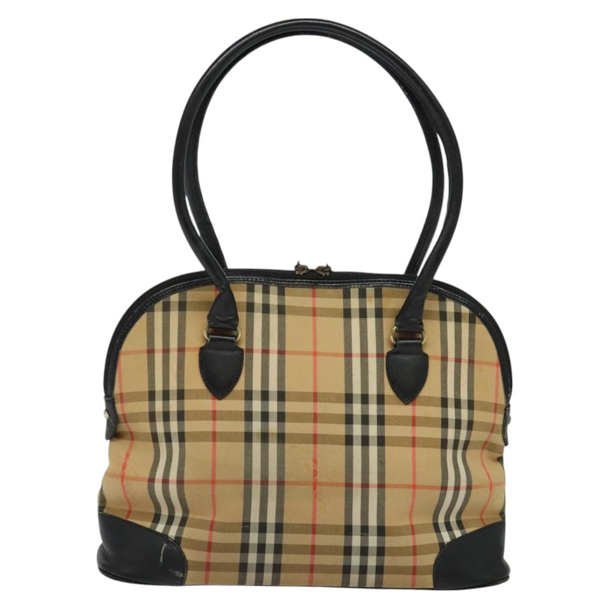 Burberrys Nova Check Tote Bag Canvas Beige Gold Auth BD686