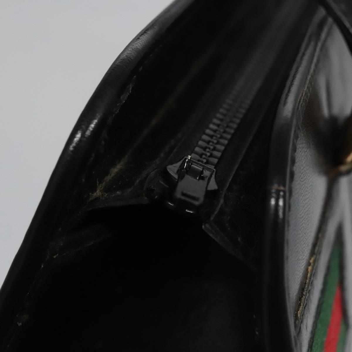 GUCCI Web Sherry Line Hand Bag Leather Black Red Green Auth BD702