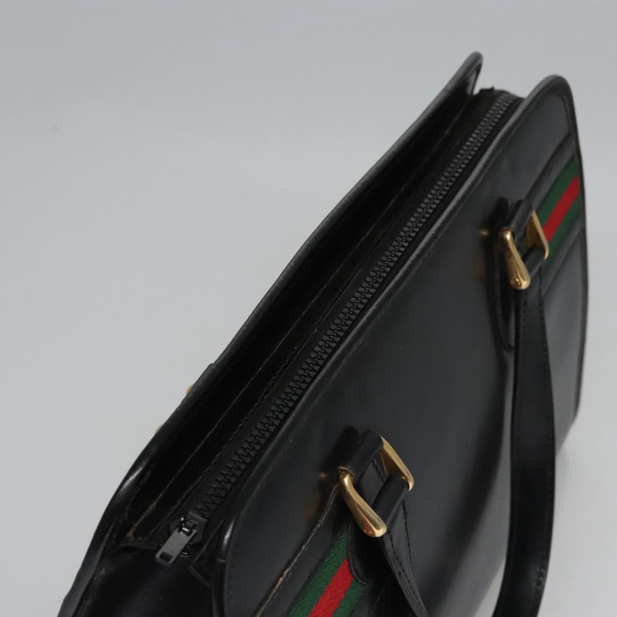 GUCCI Web Sherry Line Hand Bag Leather Black Red Green Auth BD702
