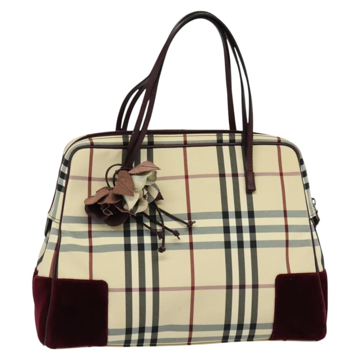 BURBERRY Nova Check Hand Bag Nylon Beige Silver Auth BD724