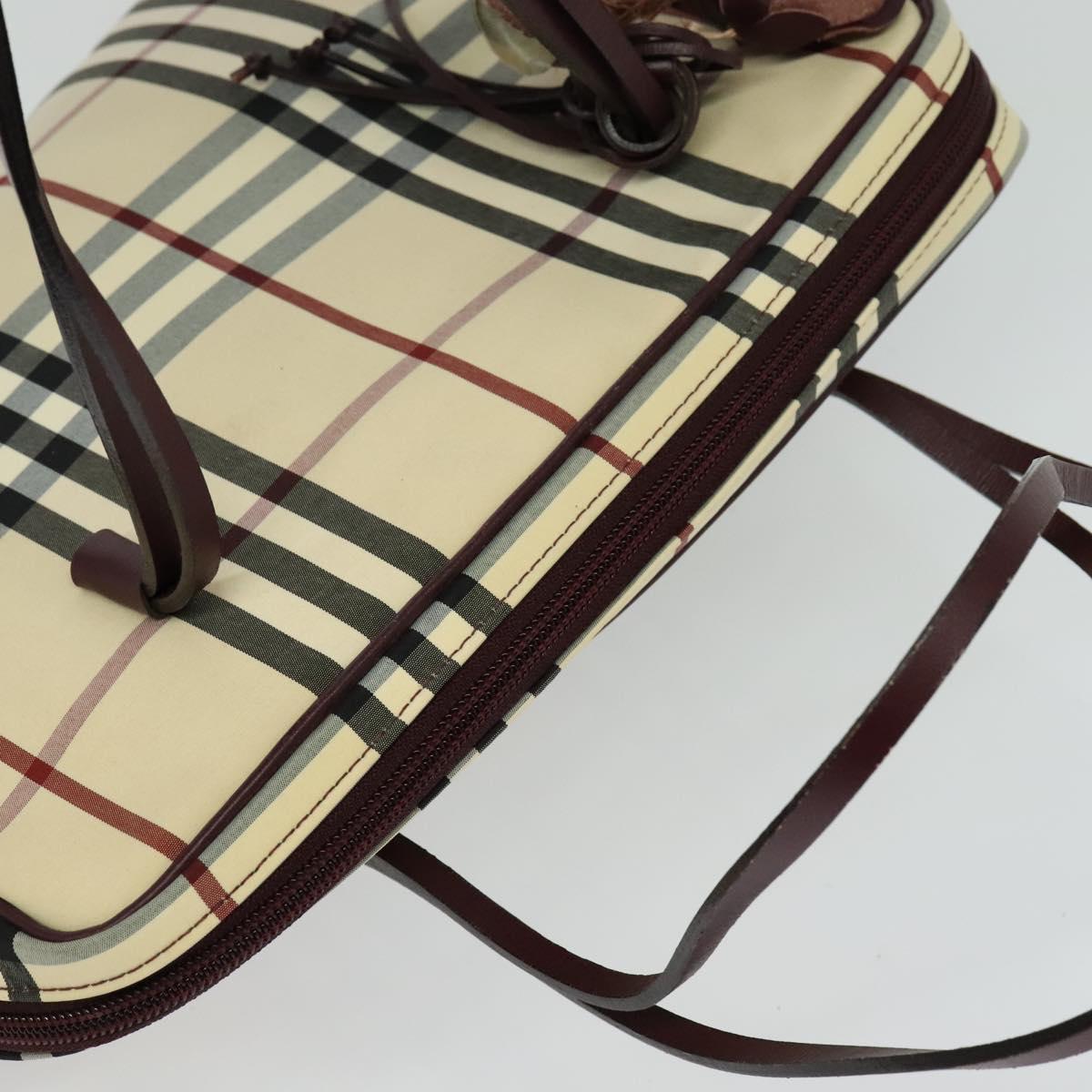 BURBERRY Nova Check Hand Bag Nylon Beige Silver Auth BD724