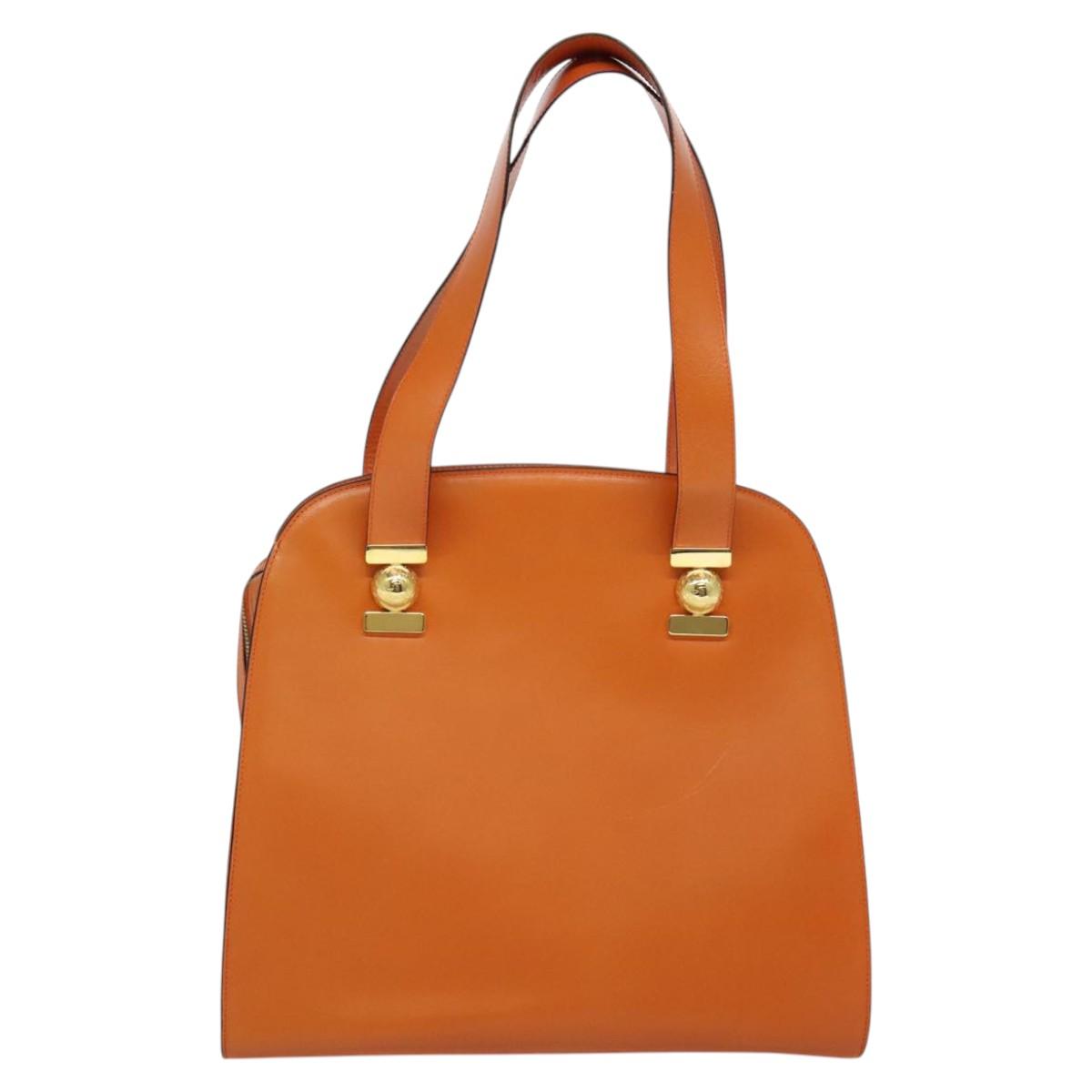 CELINE Tote Bag Leather Gold Orange Auth BD725V