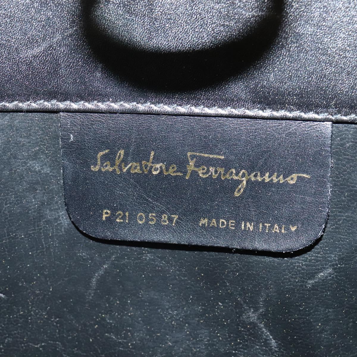 Salvatore Ferragamo Gancini Chain Shoulder Bag Leather Black Gold Auth BD726