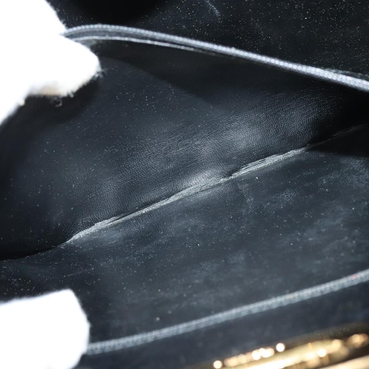 Salvatore Ferragamo Gancini Chain Shoulder Bag Leather Black Gold Auth BD726