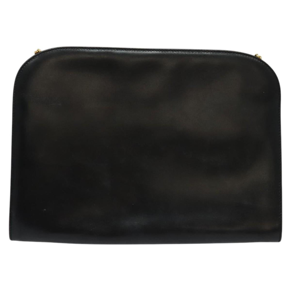 Salvatore Ferragamo Gancini Chain Shoulder Bag Leather Black Gold Auth BD726