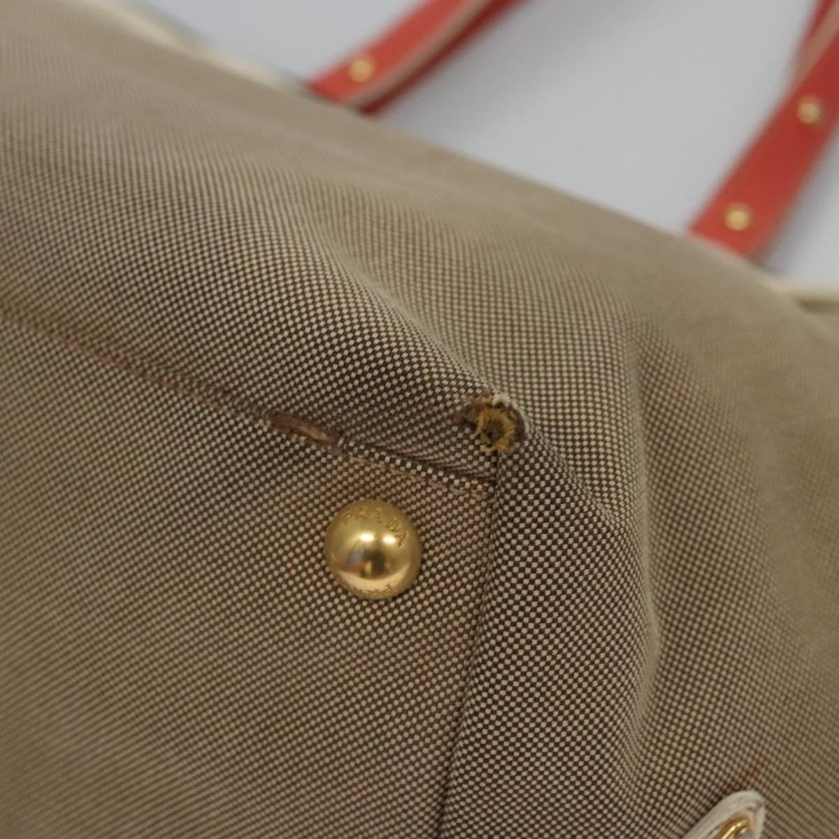 PRADA Tote Bag Canvas Beige Auth BD737