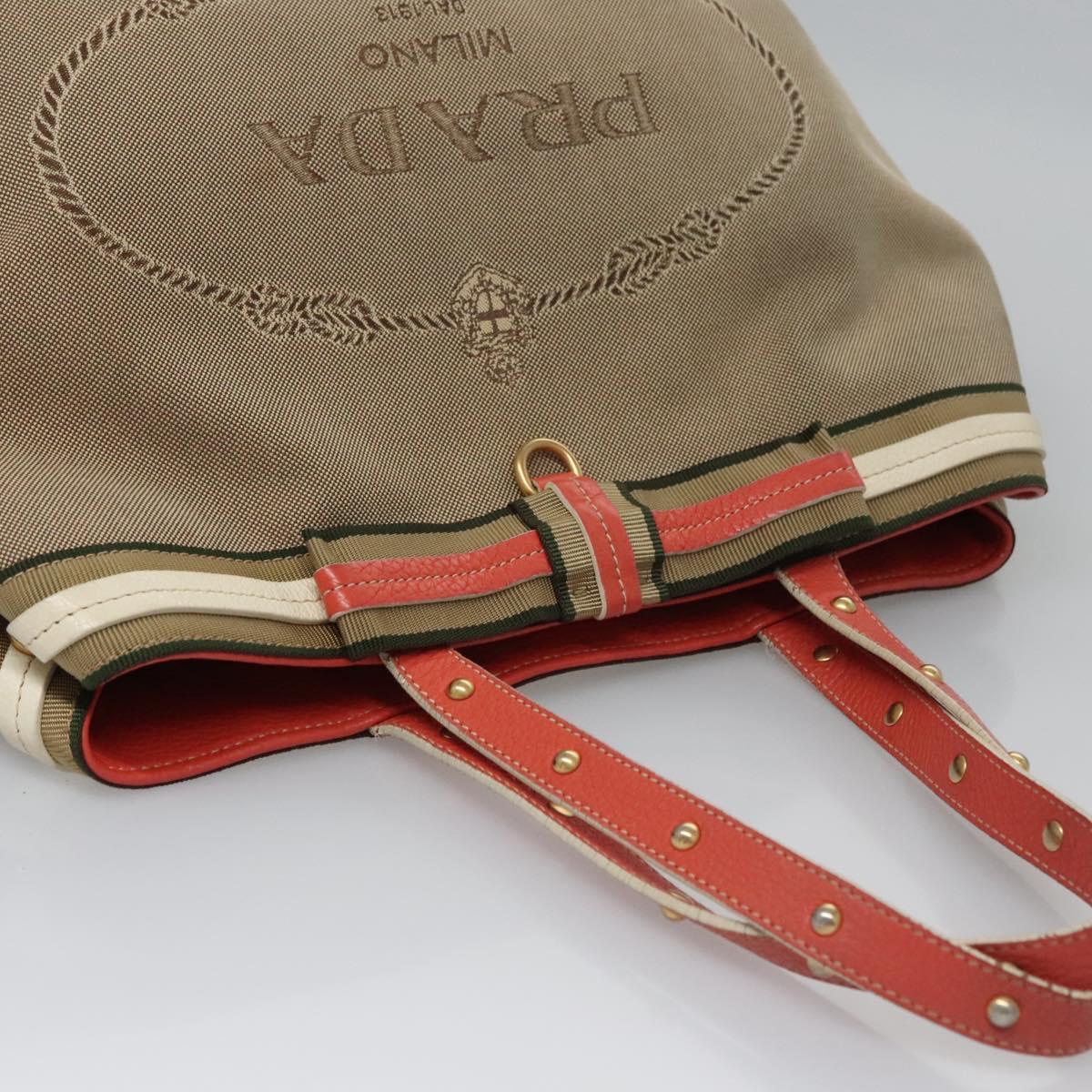 PRADA Tote Bag Canvas Beige Auth BD737