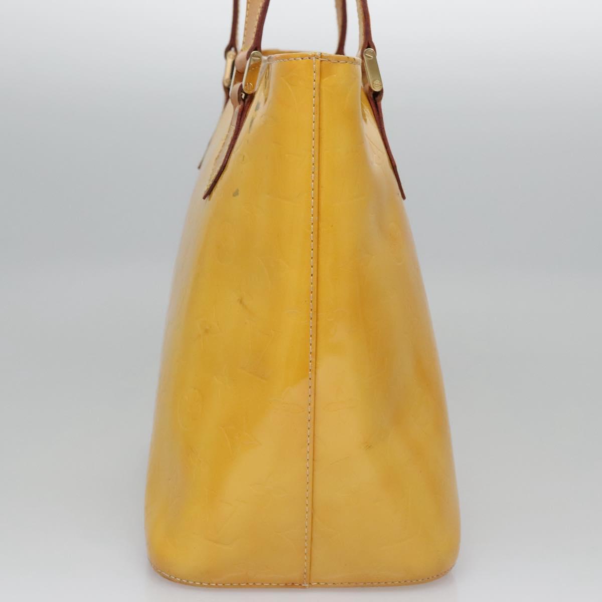 LOUIS VUITTON Monogram Vernis Houston Hand Bag Lime Yellow M91055 LV Auth BD751