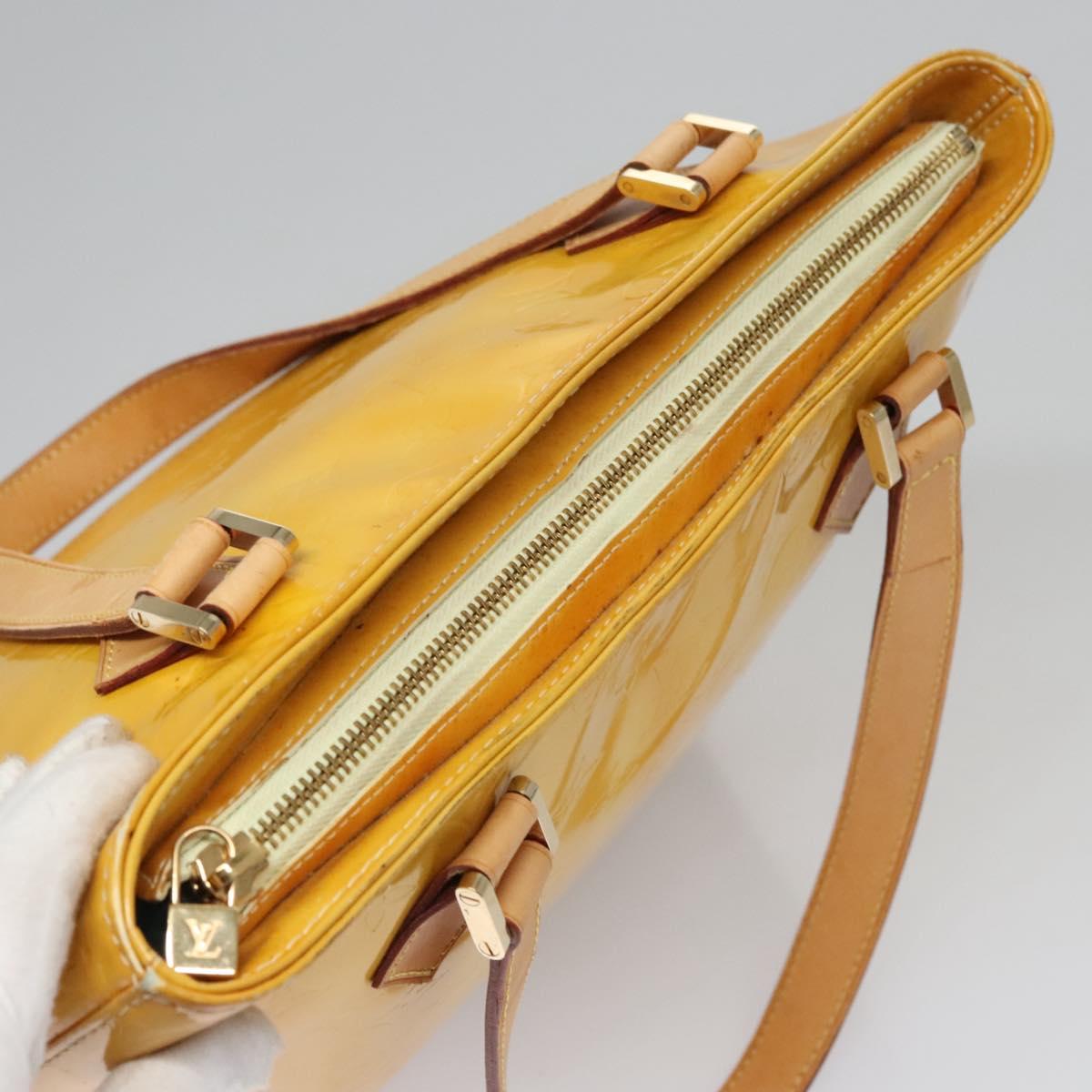 LOUIS VUITTON Monogram Vernis Houston Hand Bag Lime Yellow M91055 LV Auth BD751