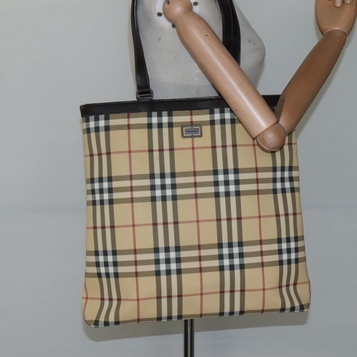 BURBERRY Nova Check Tote Bag PVC Beige Brown Auth BD761