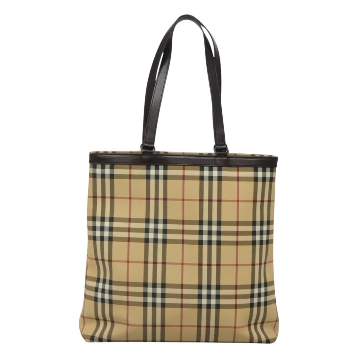 BURBERRY Nova Check Tote Bag PVC Beige Brown Auth BD761