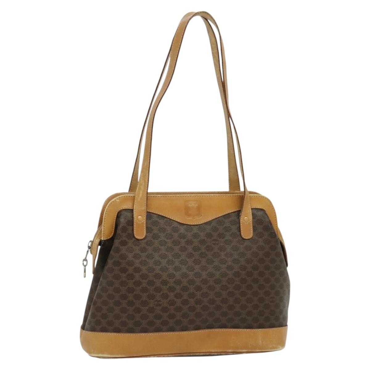 CELINE Macadam Canvas Cicada Shoulder Bag PVC Leather Brown Gold Auth BD771