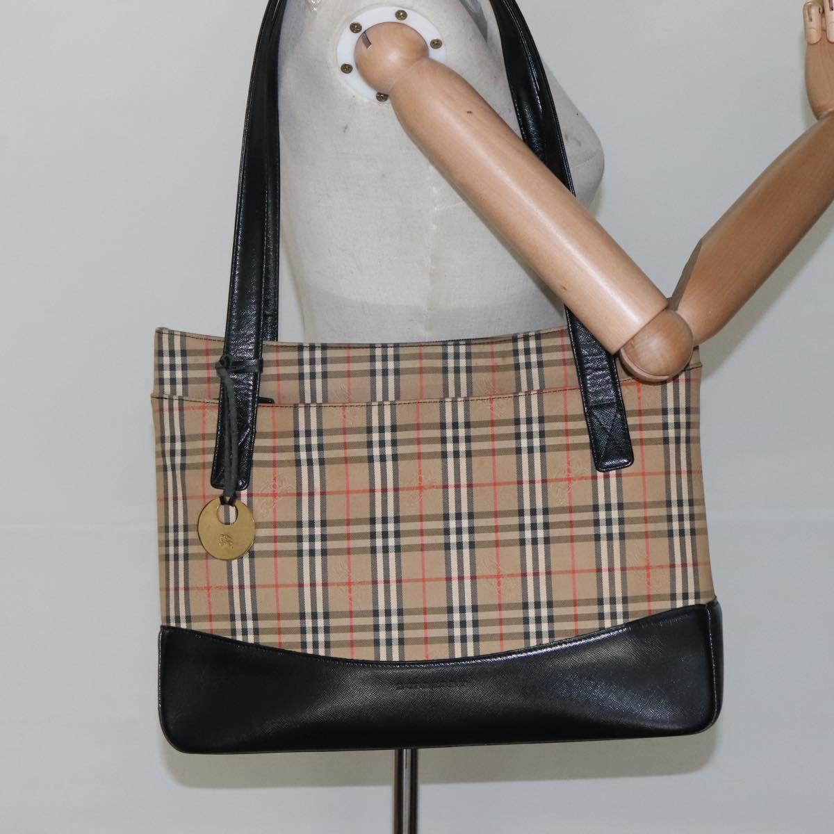 BURBERRY Nova Check Tote Bag Canvas Beige Gold Auth BD772