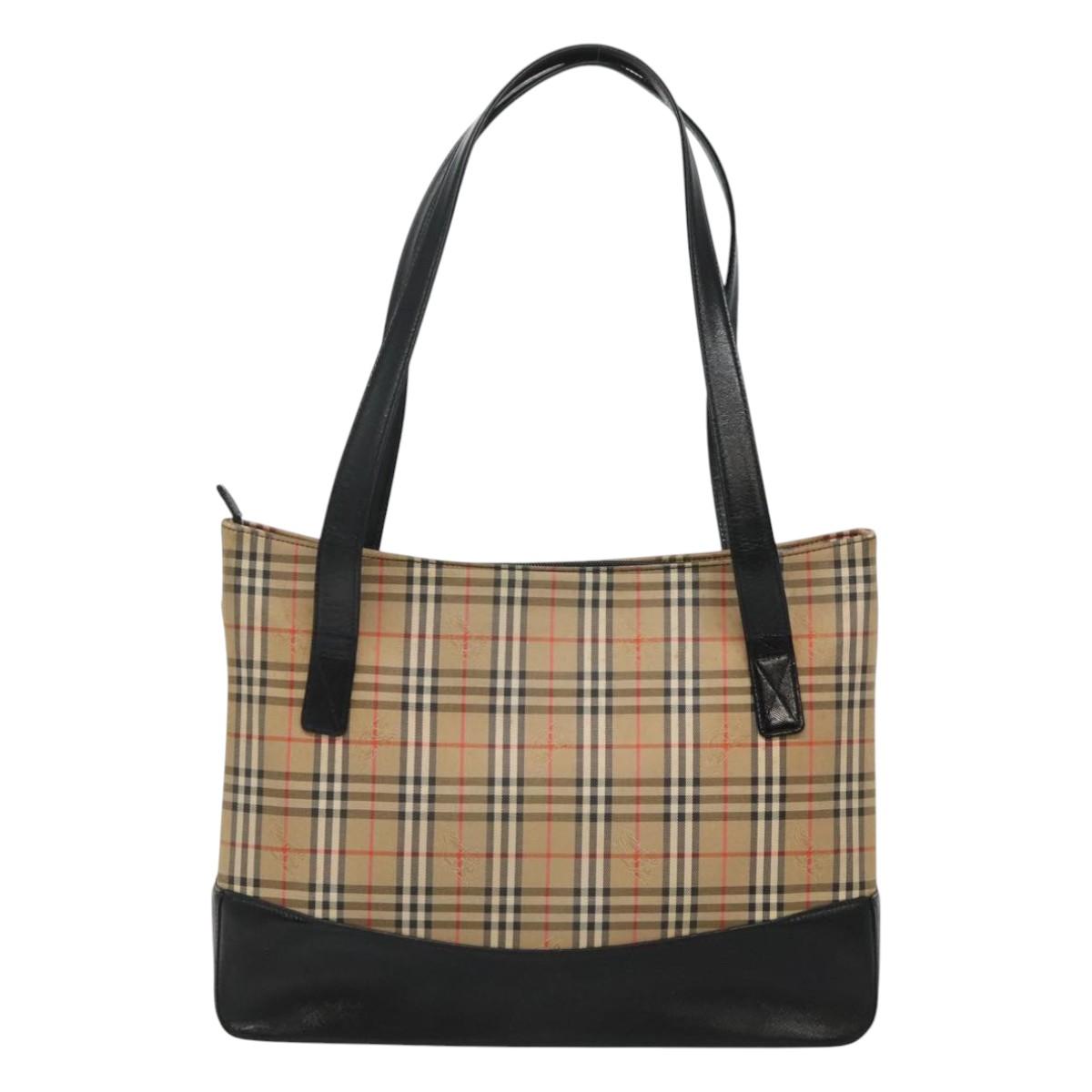 BURBERRY Nova Check Tote Bag Canvas Beige Gold Auth BD772