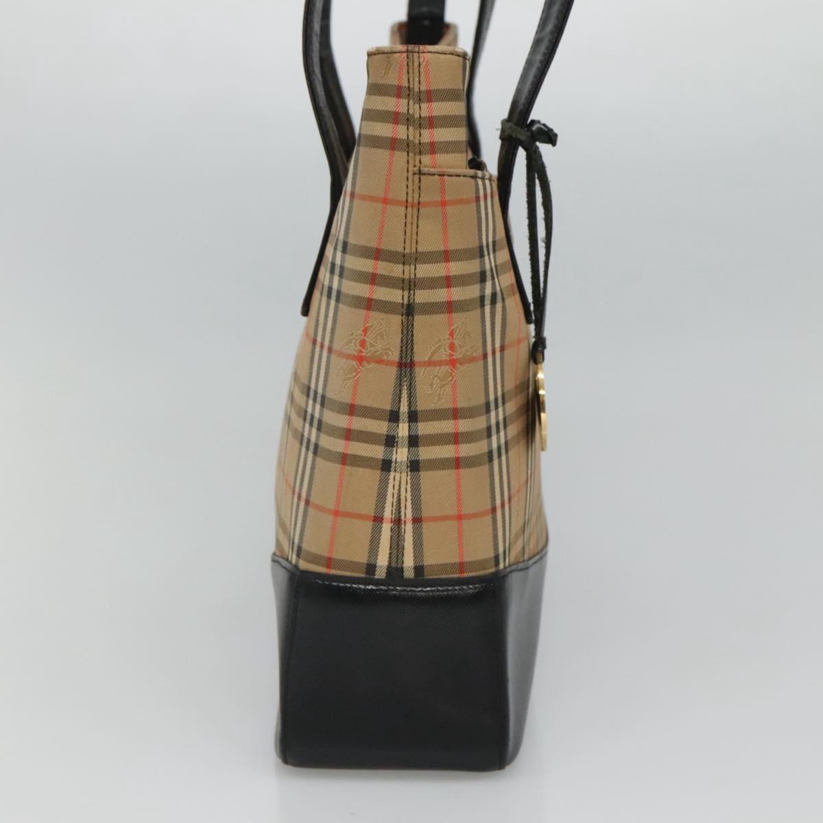 BURBERRY Nova Check Tote Bag Canvas Beige Gold Auth BD772