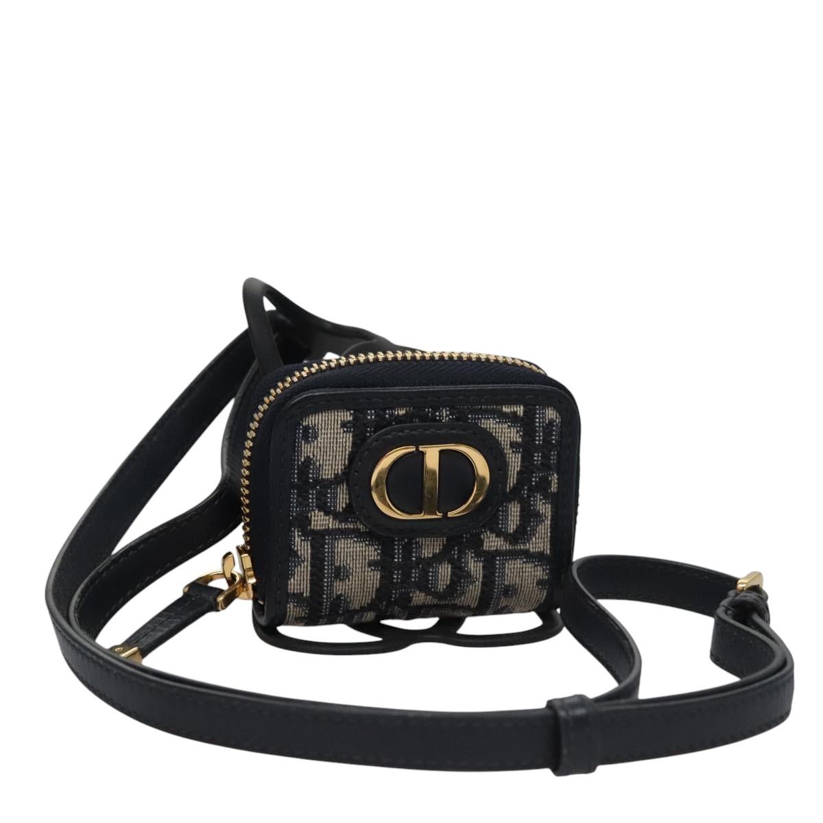 Christian Dior Trotter Canvas Oblique Phone Holder Airpods Case Navy Auth BD790V