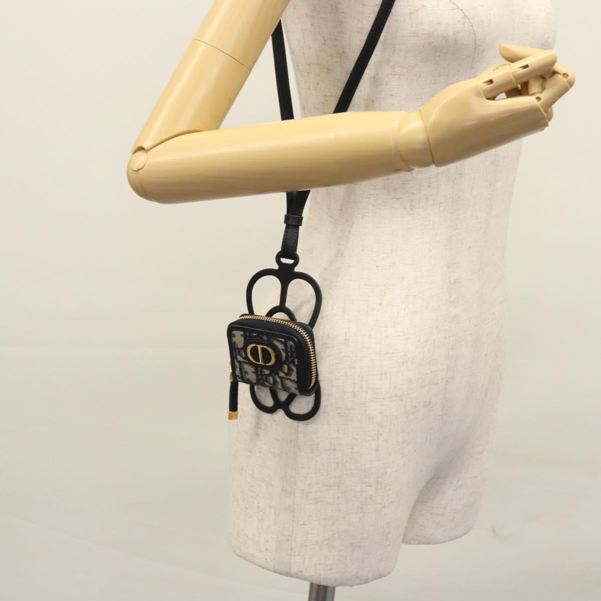 Christian Dior Trotter Canvas Oblique Phone Holder Airpods Case Navy Auth BD790V