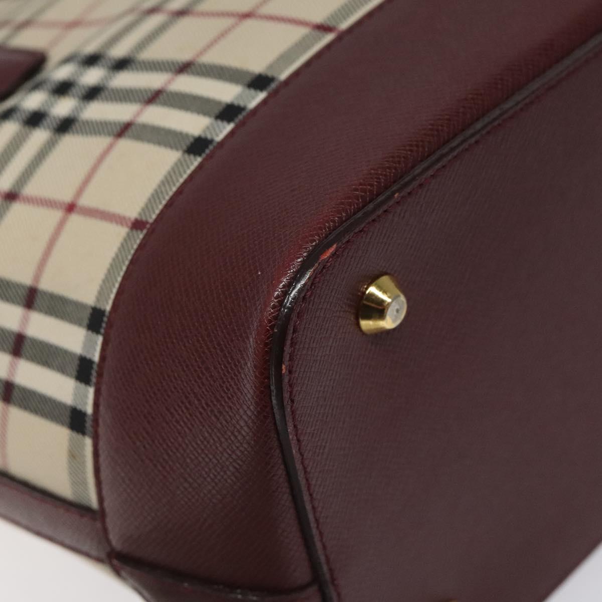 BURBERRY Nova Check Hand Bag Canvas Leather Beige Gold Auth BD809