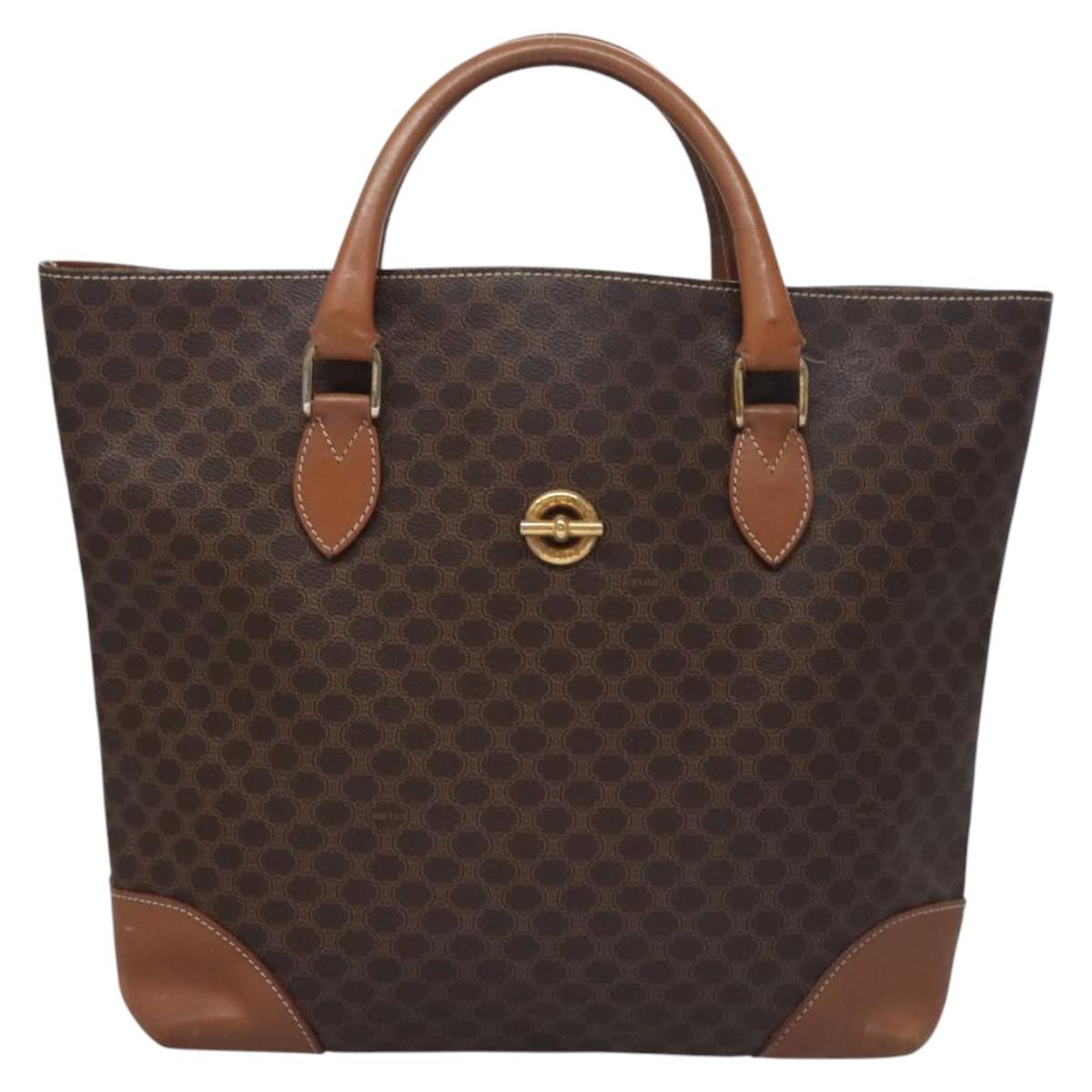 CELINE Macadam Canvas Hand Bag PVC Leather Gold Brown Auth BD816