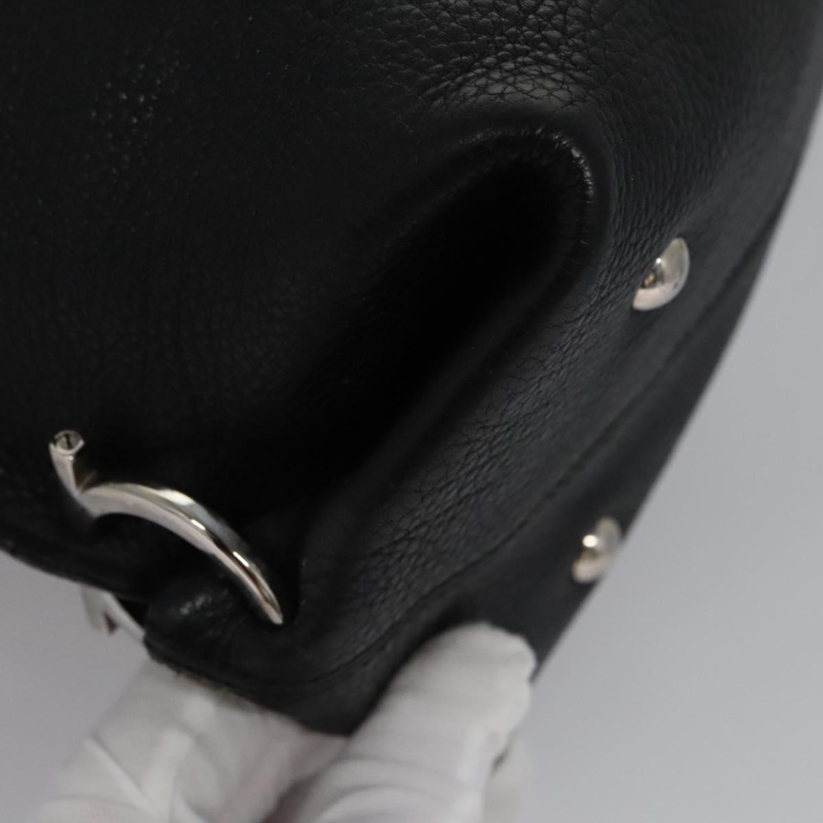 Salvatore Ferragamo Gancini Hand Bag Leather Black Silver Auth BD817