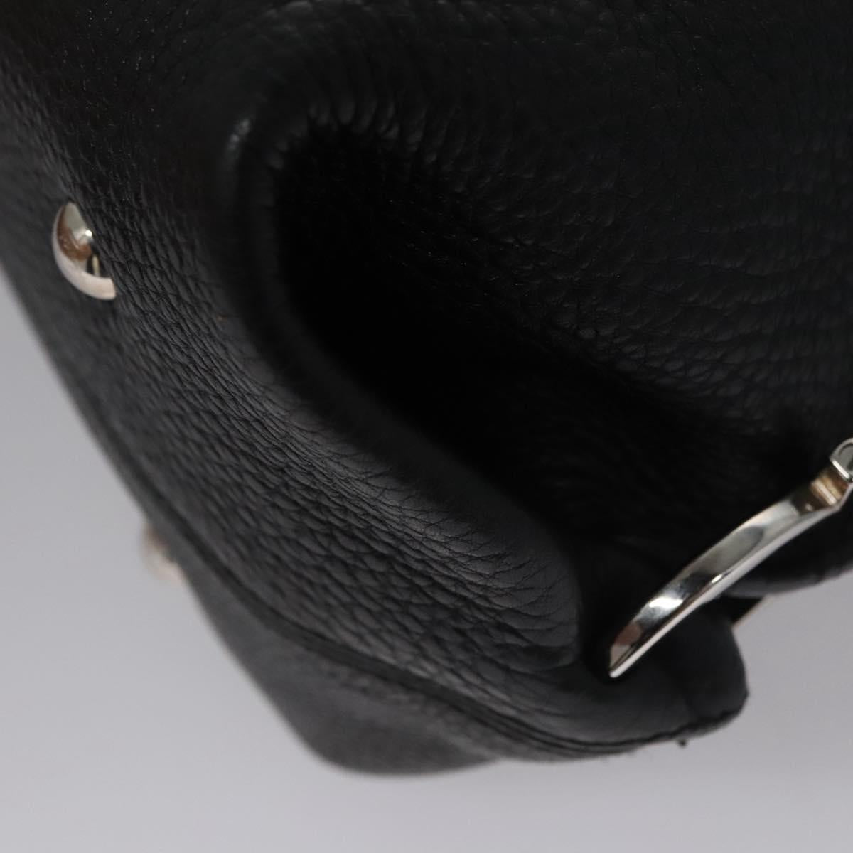 Salvatore Ferragamo Gancini Hand Bag Leather Black Silver Auth BD817