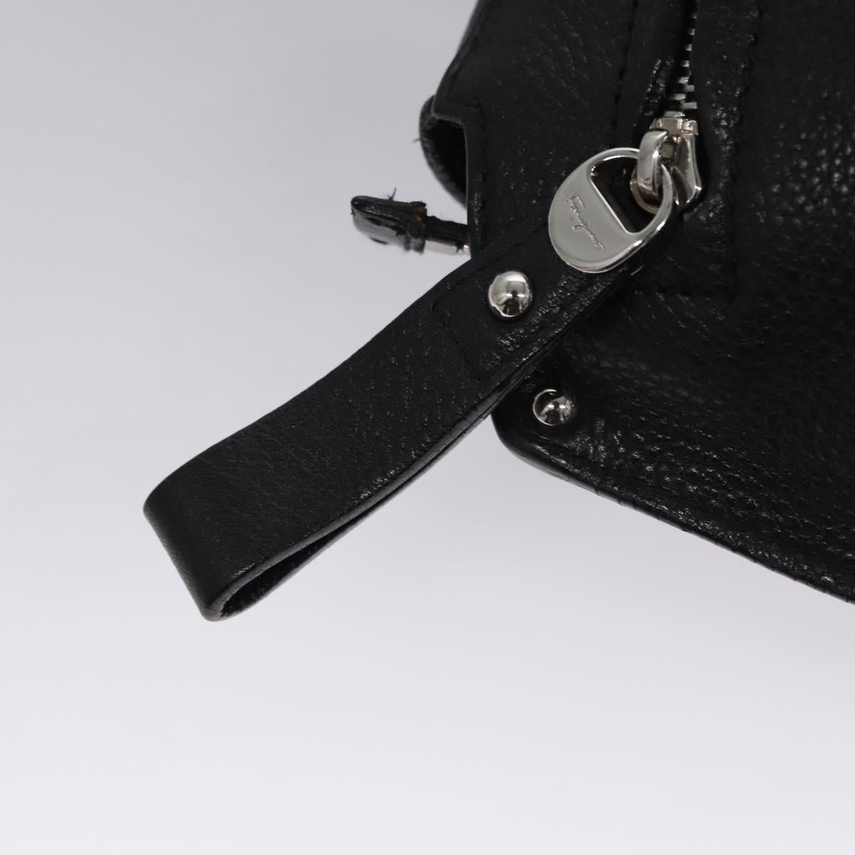 Salvatore Ferragamo Gancini Hand Bag Leather Black Silver Auth BD817