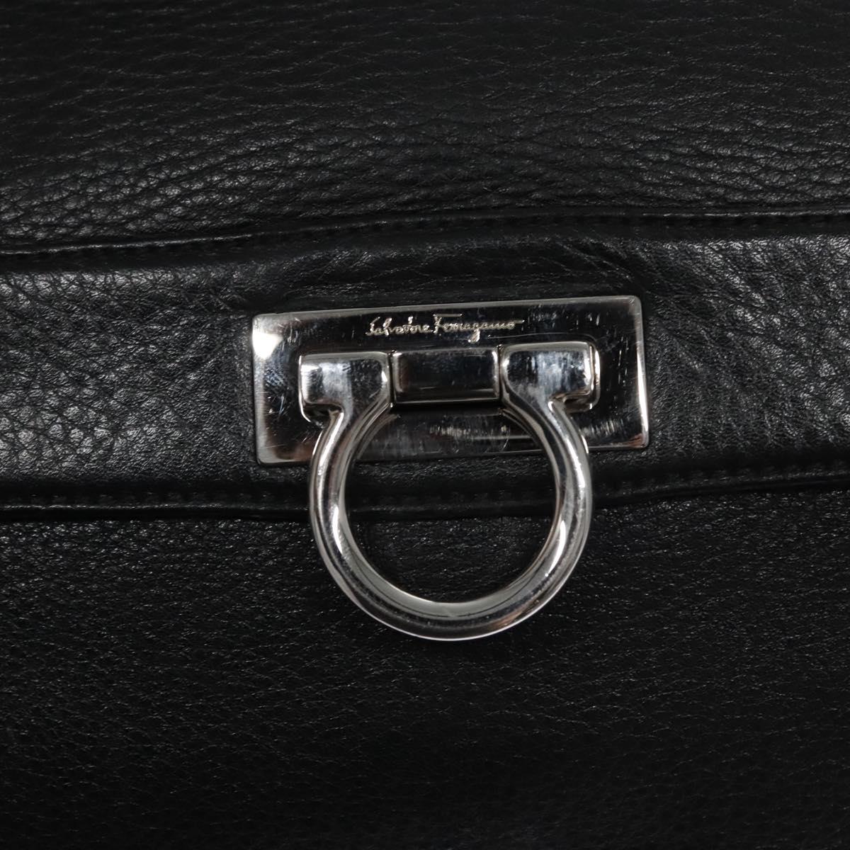 Salvatore Ferragamo Gancini Hand Bag Leather Black Silver Auth BD817