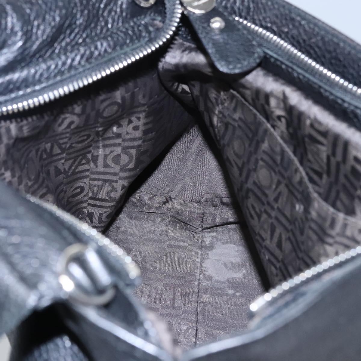 Salvatore Ferragamo Gancini Hand Bag Leather Black Silver Auth BD817