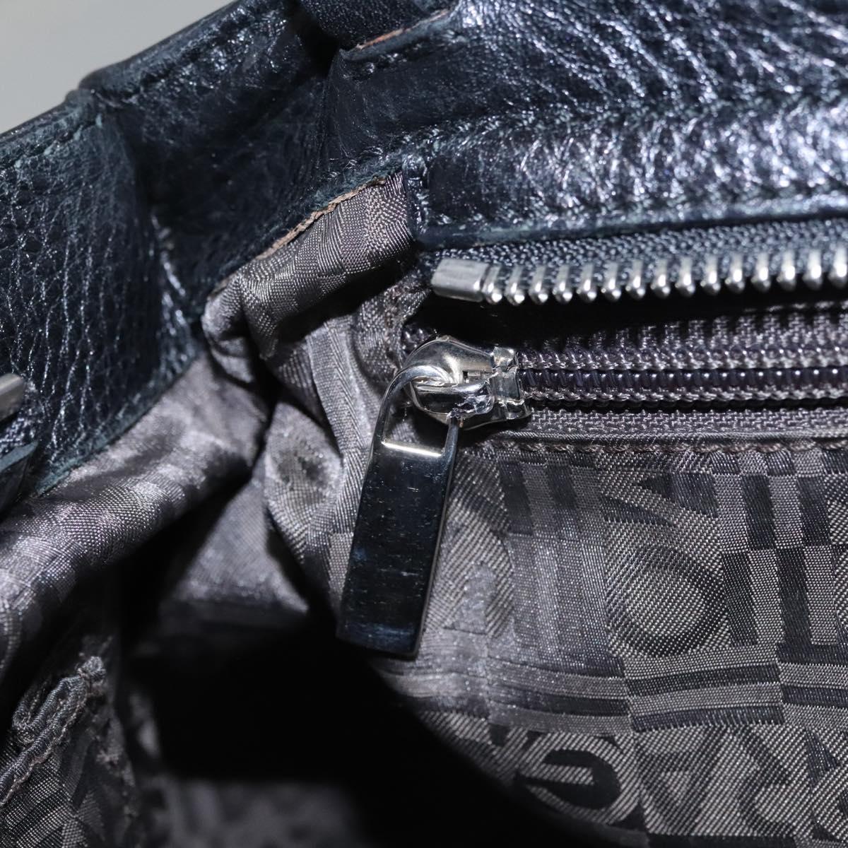 Salvatore Ferragamo Gancini Hand Bag Leather Black Silver Auth BD817