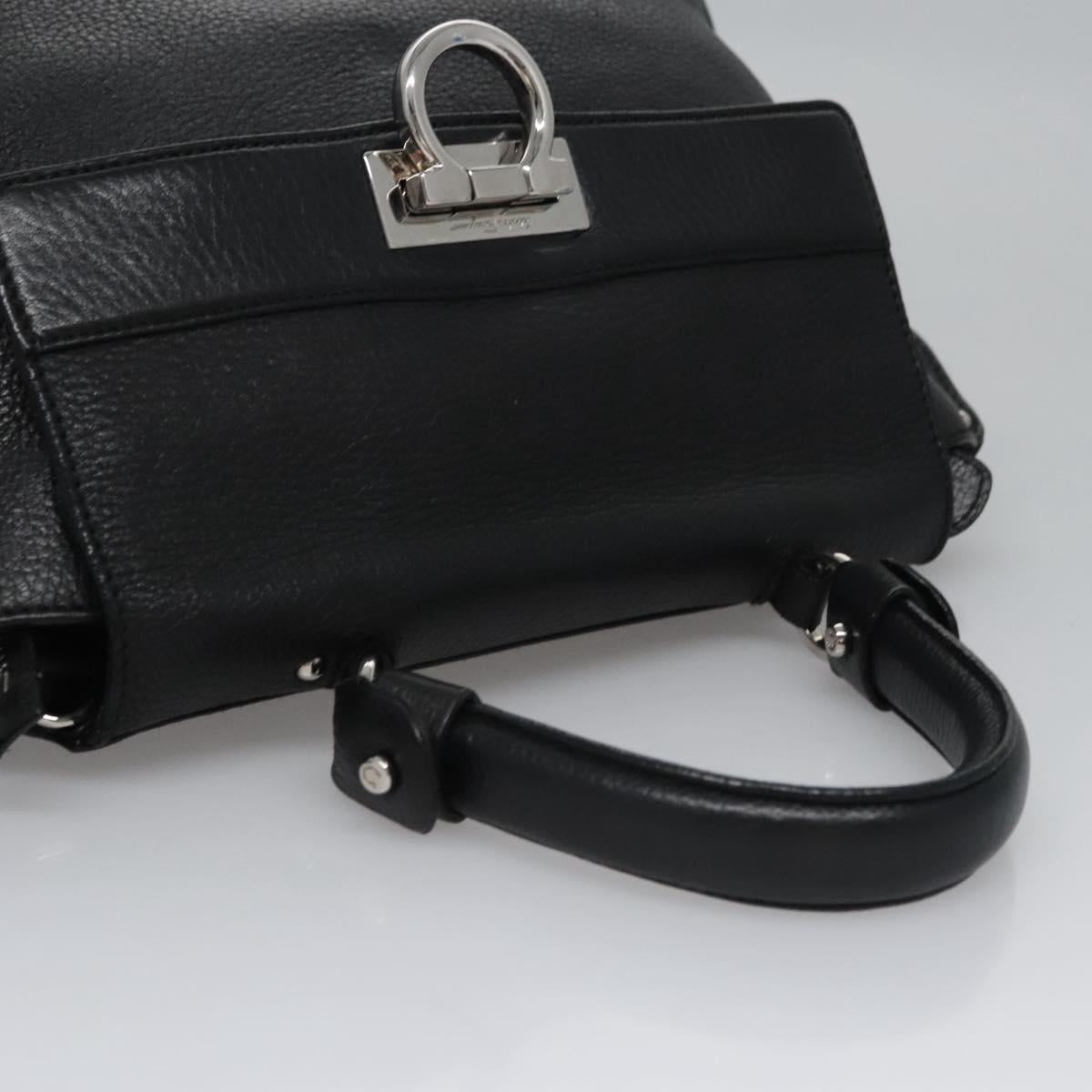 Salvatore Ferragamo Gancini Hand Bag Leather Black Silver Auth BD817