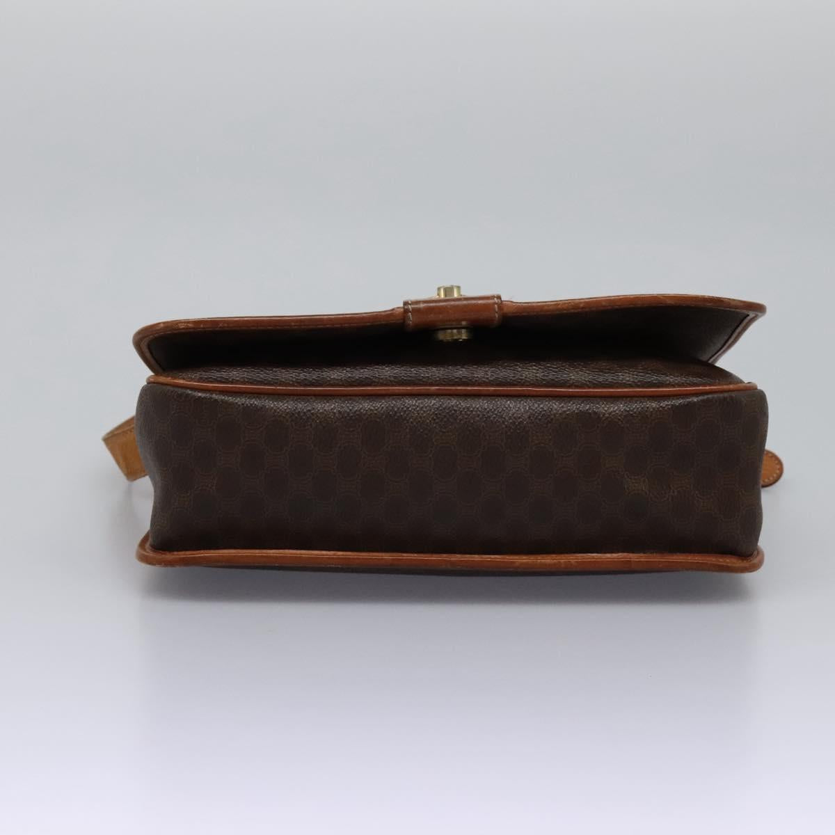 CELINE Macadam Canvas Shoulder Bag PVC Leather Brown Gold Auth BD871