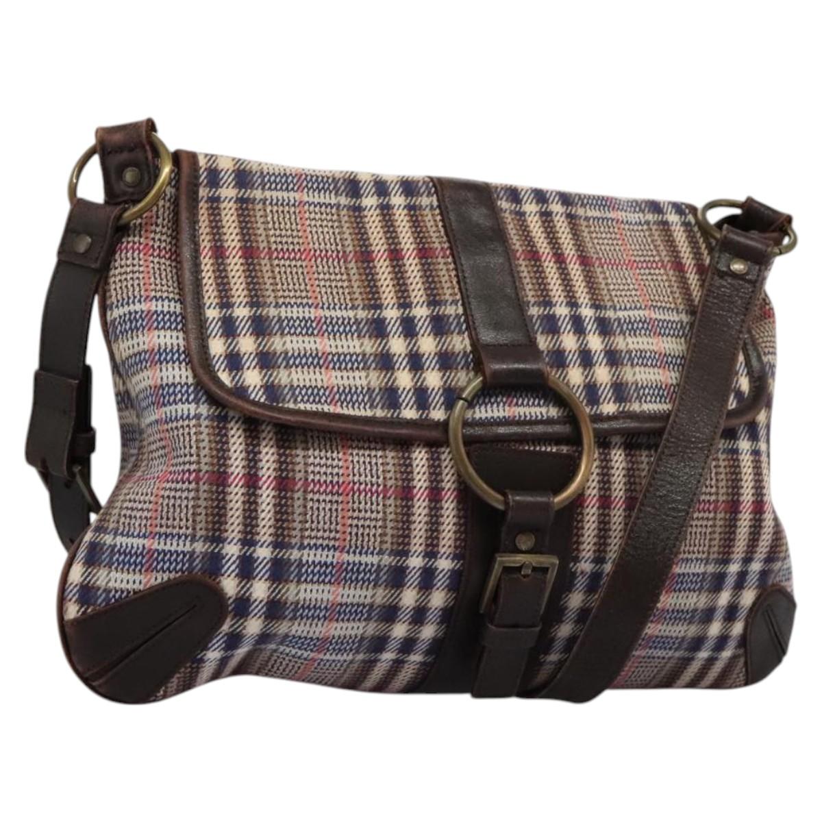 BURBERRY Nova Check Blue Label Shoulder Bag Canvas Beige Auth BD899