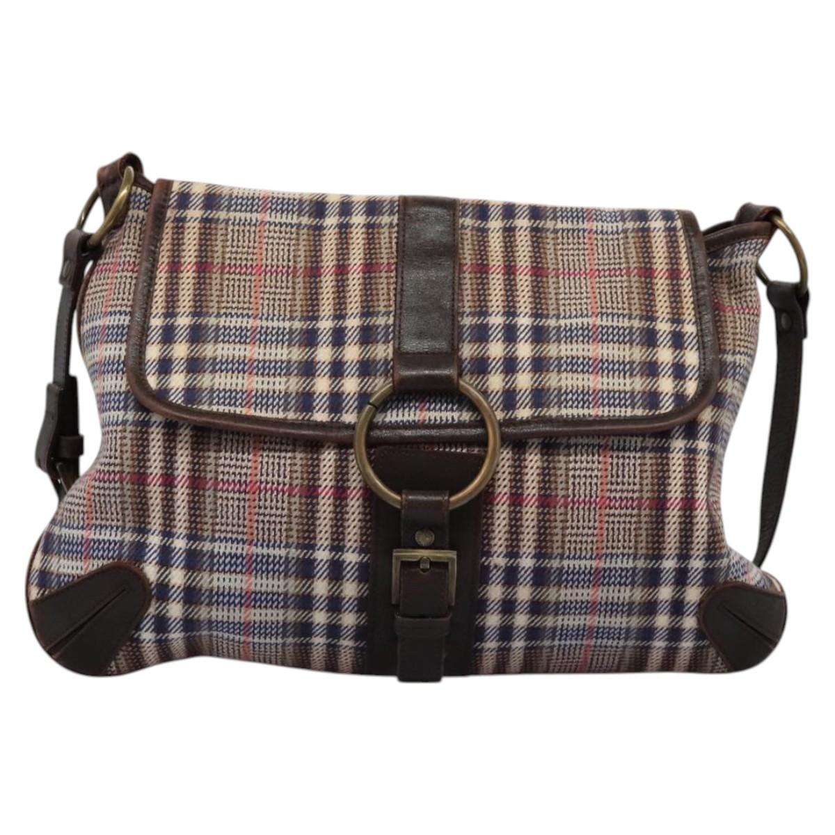 BURBERRY Nova Check Blue Label Shoulder Bag Canvas Beige Auth BD899