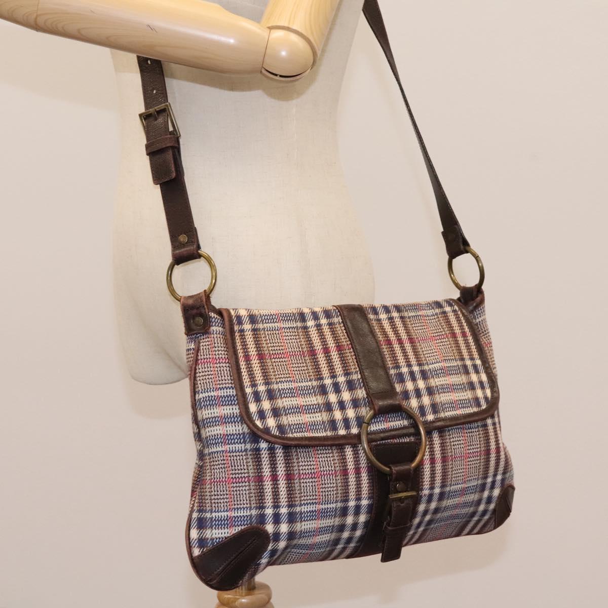 BURBERRY Nova Check Blue Label Shoulder Bag Canvas Beige Auth BD899