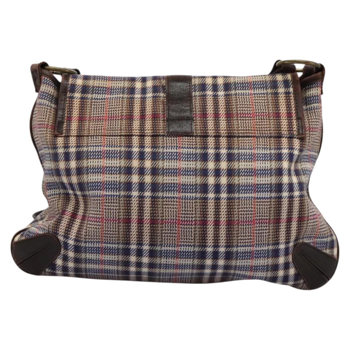 BURBERRY Nova Check Blue Label Shoulder Bag Canvas Beige Auth BD899