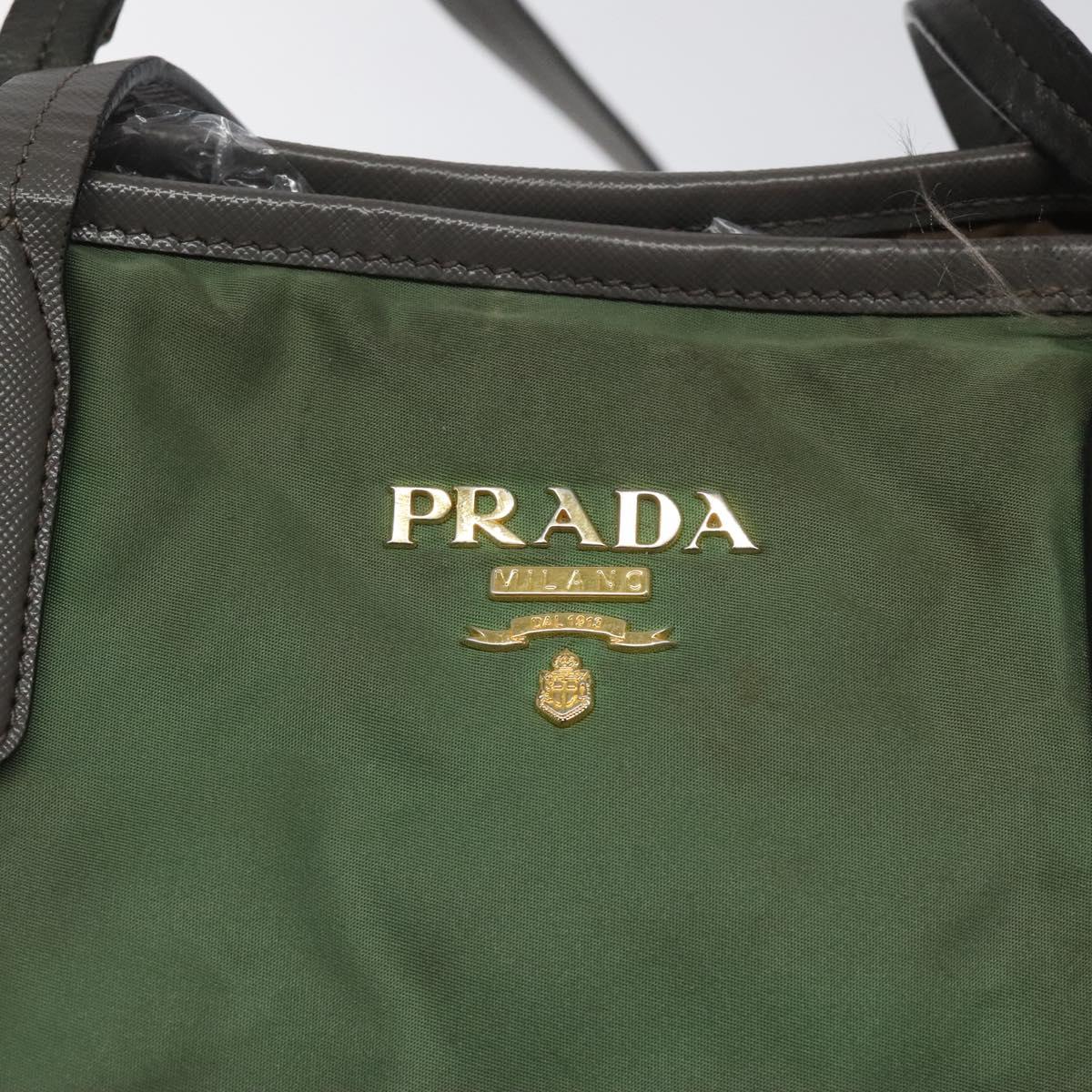 PRADA Tote Bag Nylon Khaki Gold Auth BD900