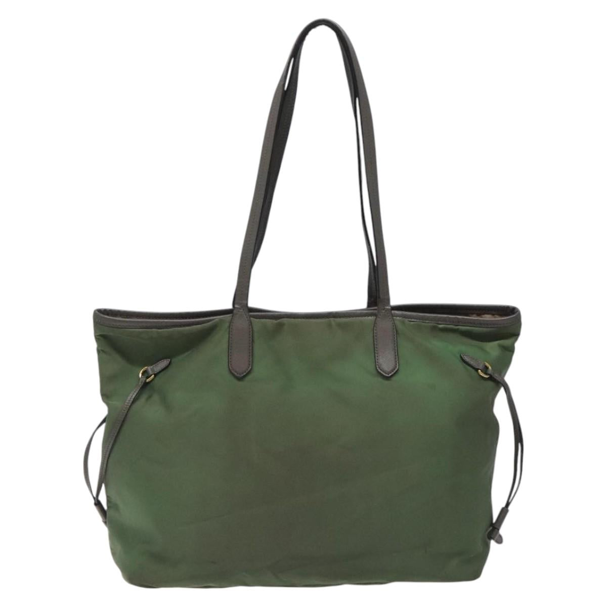 PRADA Tote Bag Nylon Khaki Gold Auth BD900
