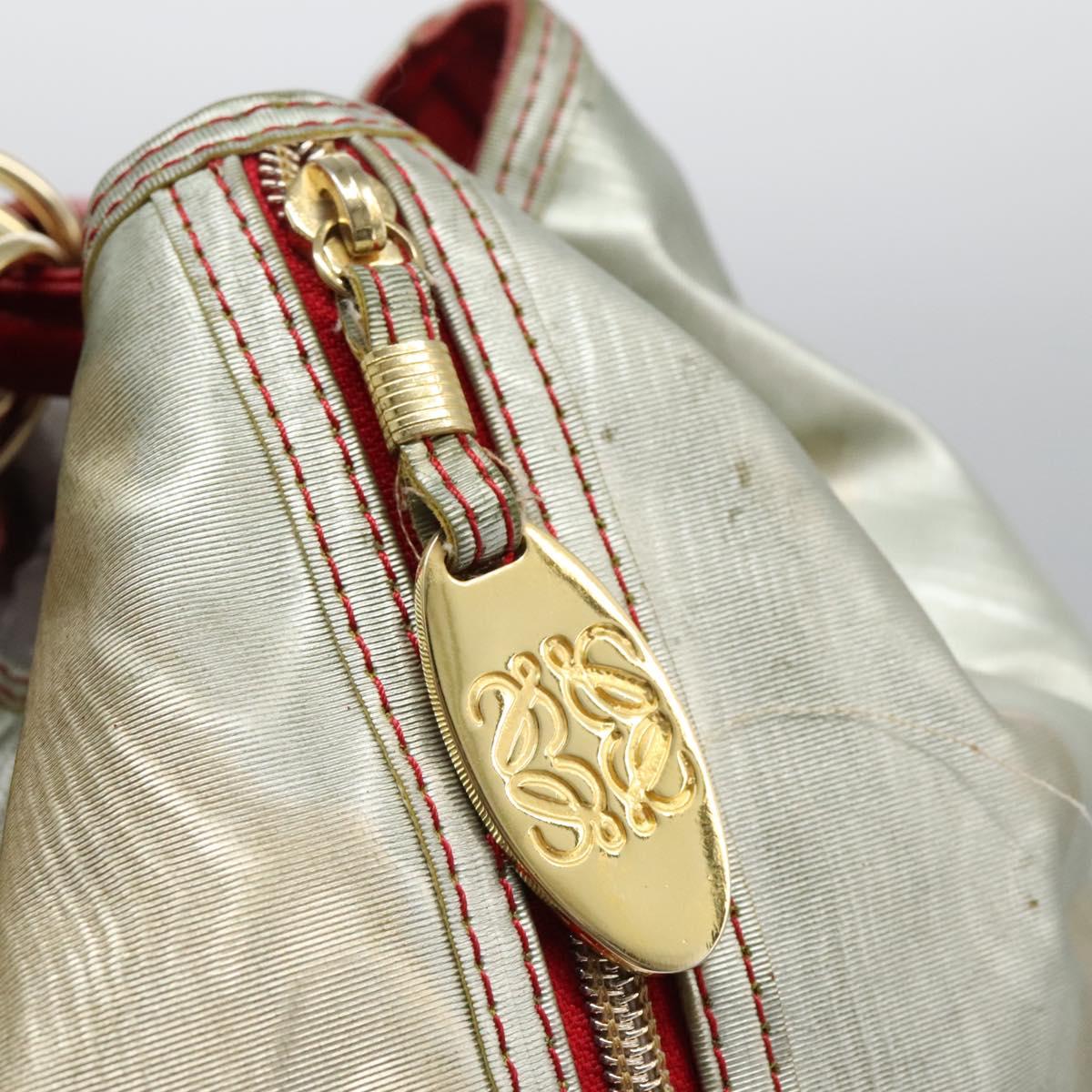 LOEWE Anagram Backpack PVC Leather Silver Auth BD905