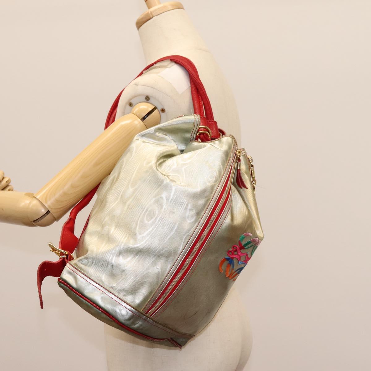 LOEWE Anagram Backpack PVC Leather Silver Auth BD905